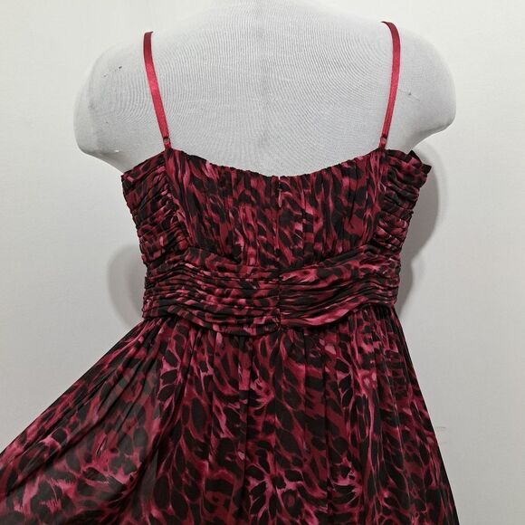 Oleg Cassini Floral Print Chiffon Knee Length Burgundy/Black Size 14 - Picture 12 of 16